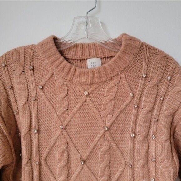 A New Day Cable Knit Embellished Crew Neck Sweater Coral Pink Siz XS - Picture 9 of 10